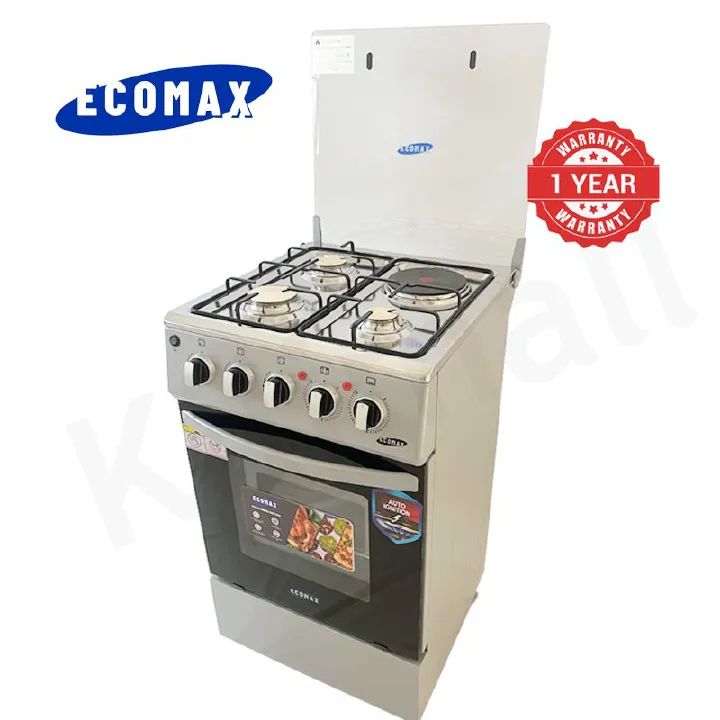 ECOMAX 3+1 STANDING COOKER 50*55 SILVER + 3 FREE GIFTS ( APRON, ECOMAX TSHIRT & WIPPING CLOTH)