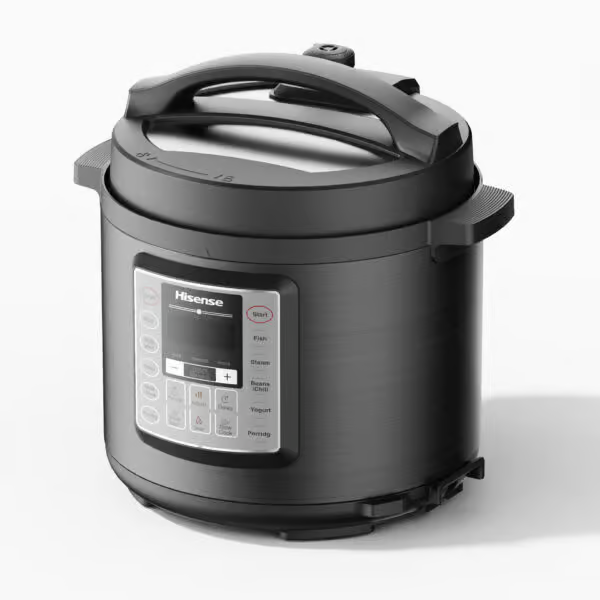 HISENSE PRESSURE MULTICOOKER 6.0L WITH 4  DIGIT LED DISPLAY, 9 SAFETY GUARDS, 15 PRESET SMART PROGRAMASSES,1000W,EASY TO CLEAN & 24HR DELAY TIME. MODEL HMC6MBK. 7  IN ONE PRESSURE COOKER