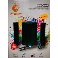 Euroken 2.1CH Cylinder Subwoofer EK-607 Power: 20000watts Bluetooth connectivity Aux/Digital FM radio USB and SD card Support HIFI sound Super Bass surround High-tech Multimedia Remote control AC/DC