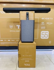 TCL S55H 2.1ch Pro Super Bass Sound bar 220W Max Sound Output Dual Bass System Wireless Subwoofer Dual Horn Echo Chambers Dolby Atoms HDMI 2.0 Bluetooth 5.3 Stylish Slim Design Hi-Fi speaker system
