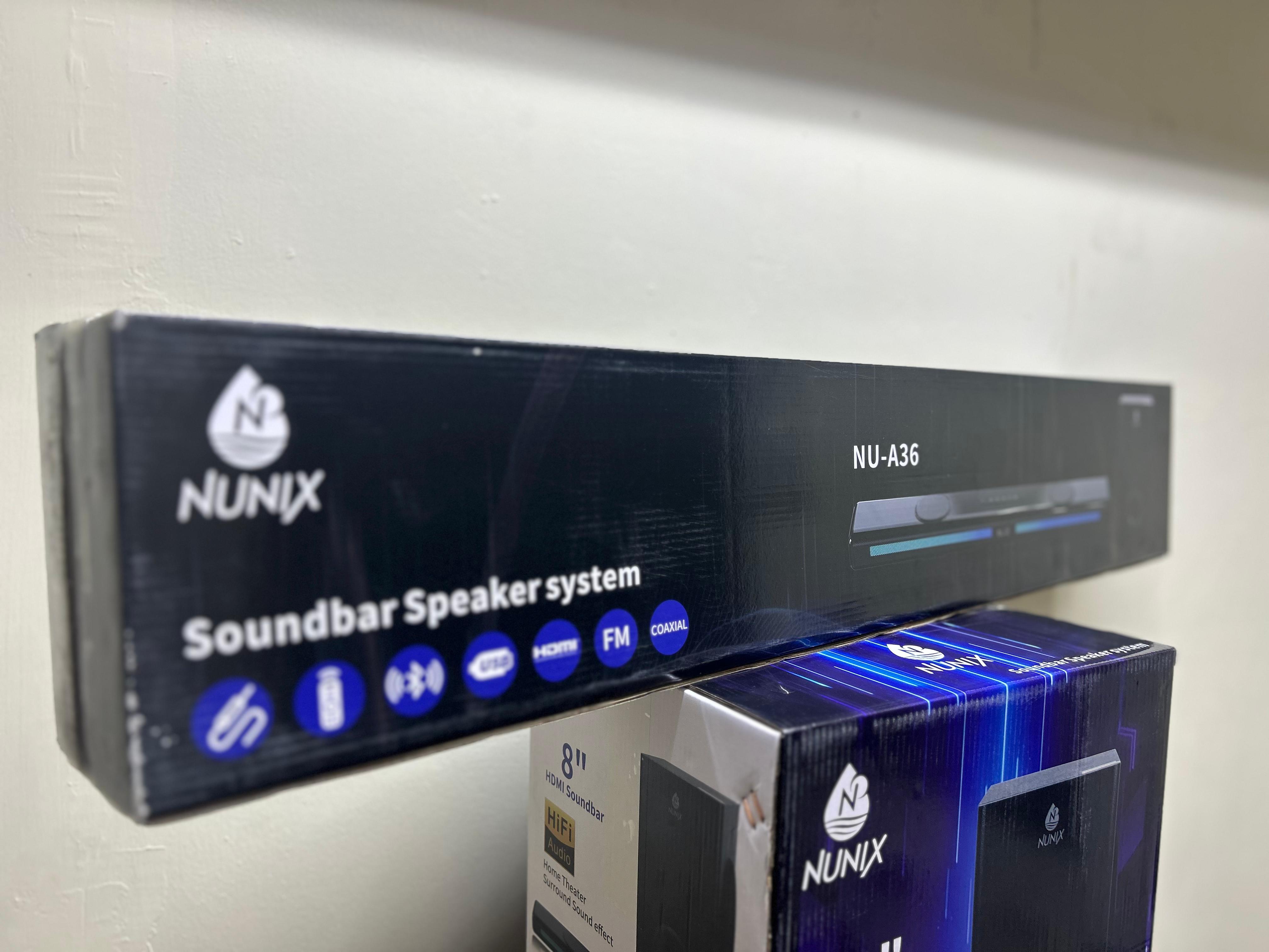Nunix A36 Sound bar Speaker System NU-A36 High-Quality Sound Bluetooth Connectivity USB and SD Card Support FM Radio 2.1 Channel System Compact Design Multimedia Compatibility User-Friendly Interface