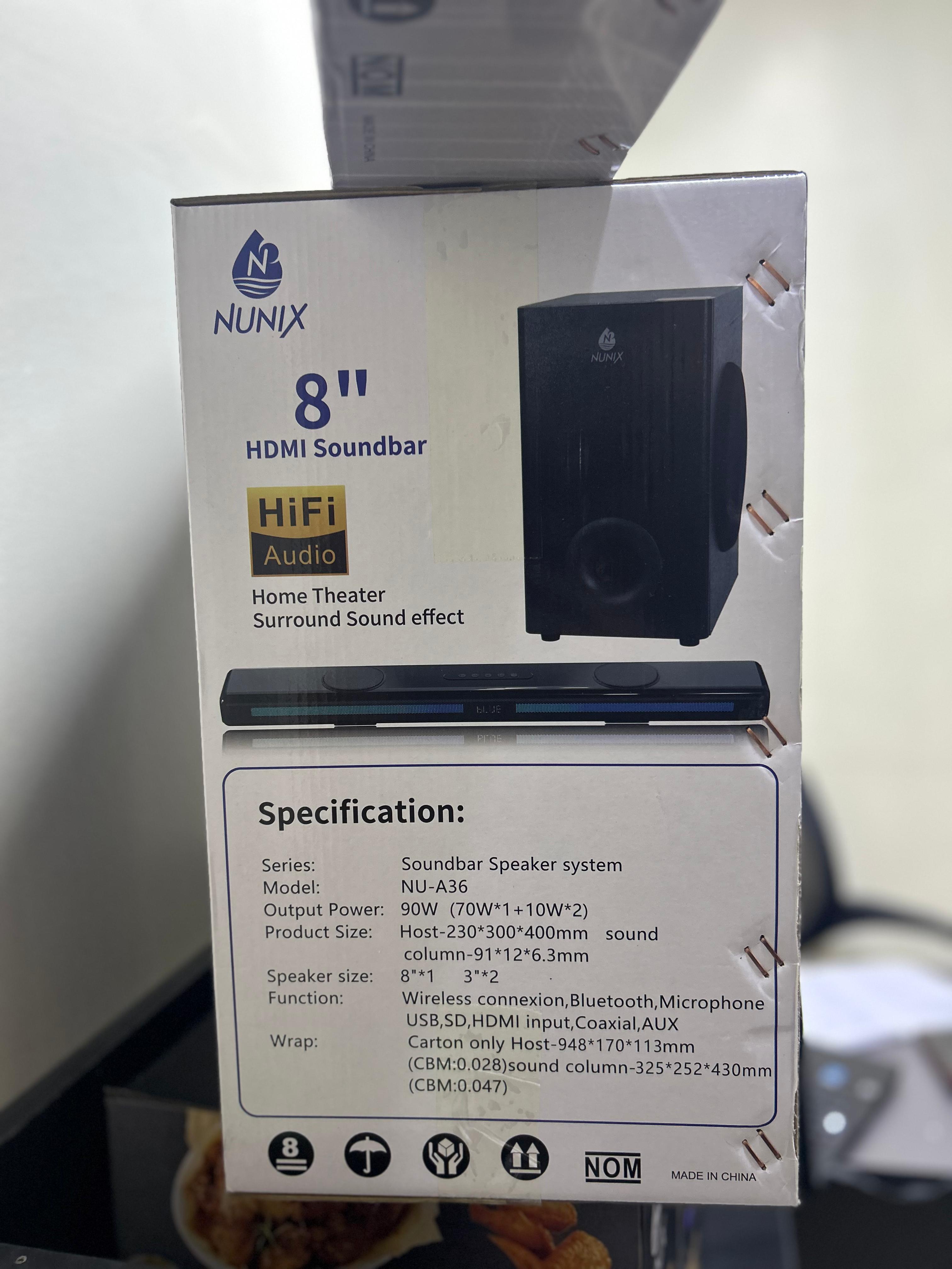 Nunix A36 Sound bar Speaker System NU-A36 High-Quality Sound Bluetooth Connectivity USB and SD Card Support FM Radio 2.1 Channel System Compact Design Multimedia Compatibility User-Friendly Interface