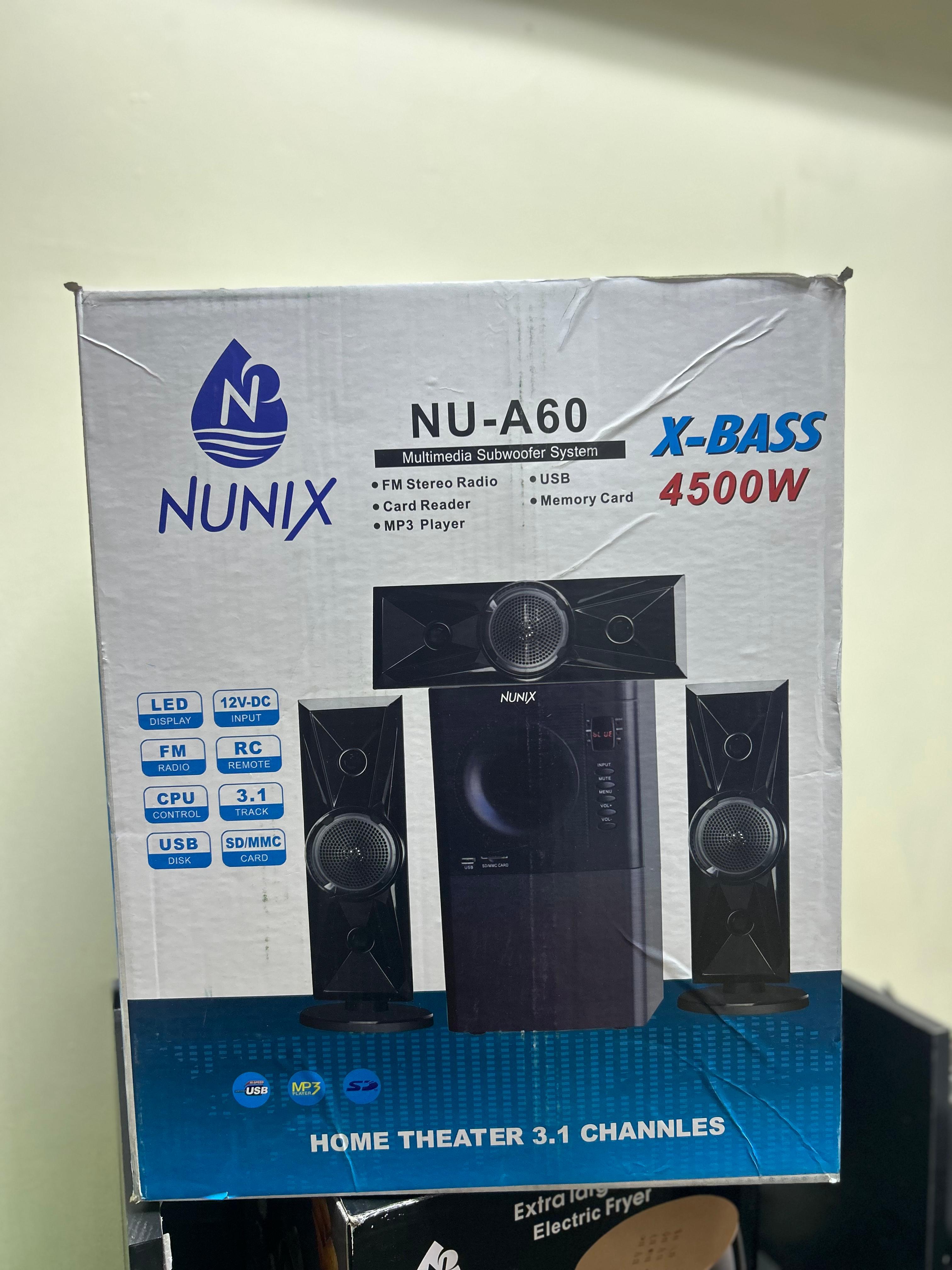 Nunix 3.1 Mini Home Theater System NU-A60 And A Remote Control woofer WITH FM AC DC BLUETOOTH USB SD SUPPORTED Nunix 3.1 CHANNEL MULTI MEDIA SPEAKER.