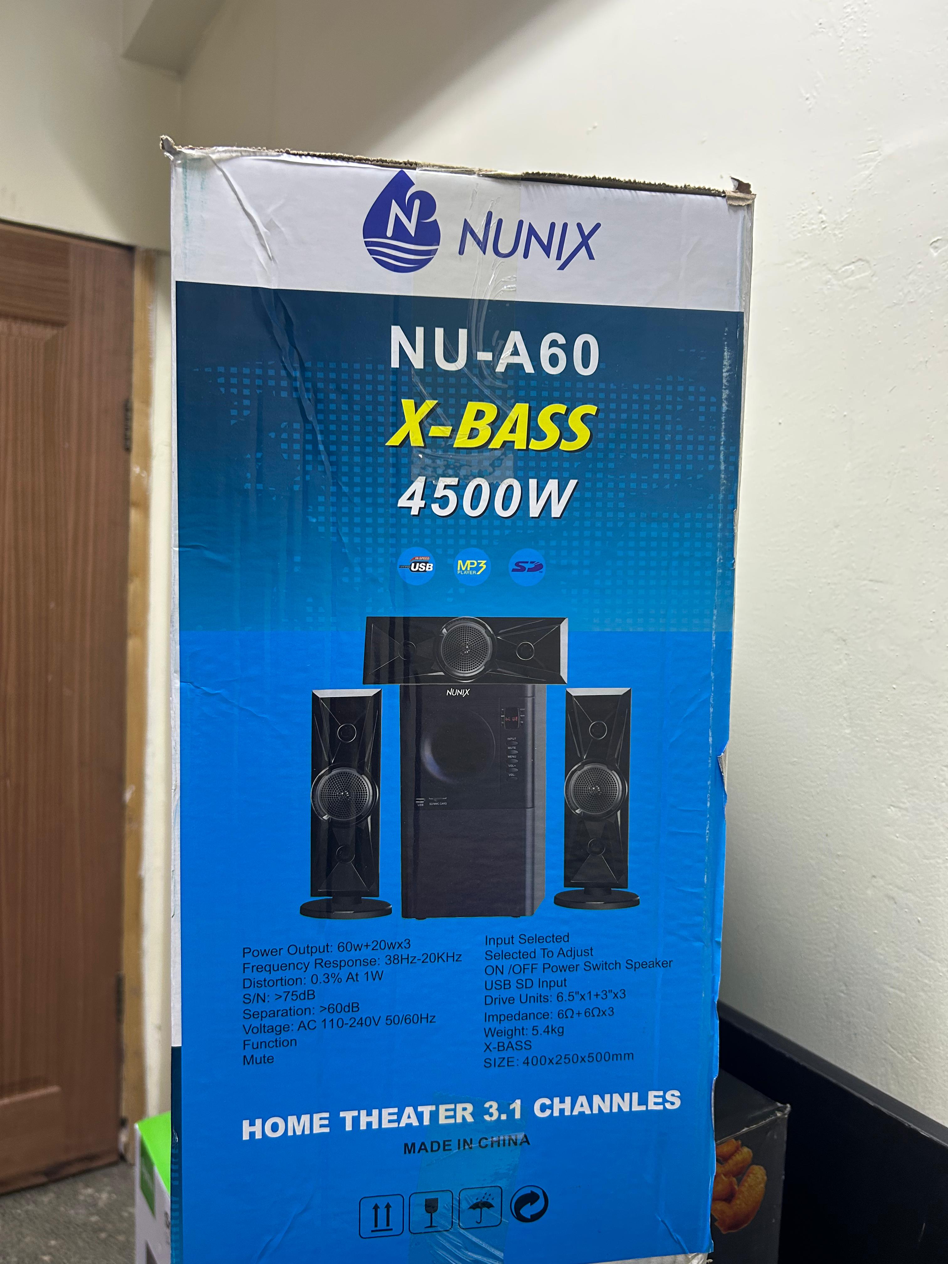 Nunix 3.1 Mini Home Theater System NU-A60 And A Remote Control woofer WITH FM AC DC BLUETOOTH USB SD SUPPORTED Nunix 3.1 CHANNEL MULTI MEDIA SPEAKER.