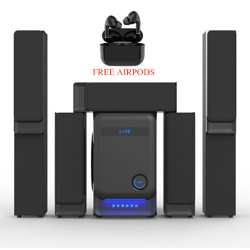 Nobel Plus 5.1 Subwoofer NB-1211 Home Theater BT Speaker System 22000W PMPO multimedia speaker Aux input Colorful LED Display Remote control Card reader FM Radio Super Bass surround + FREE AIRPODS