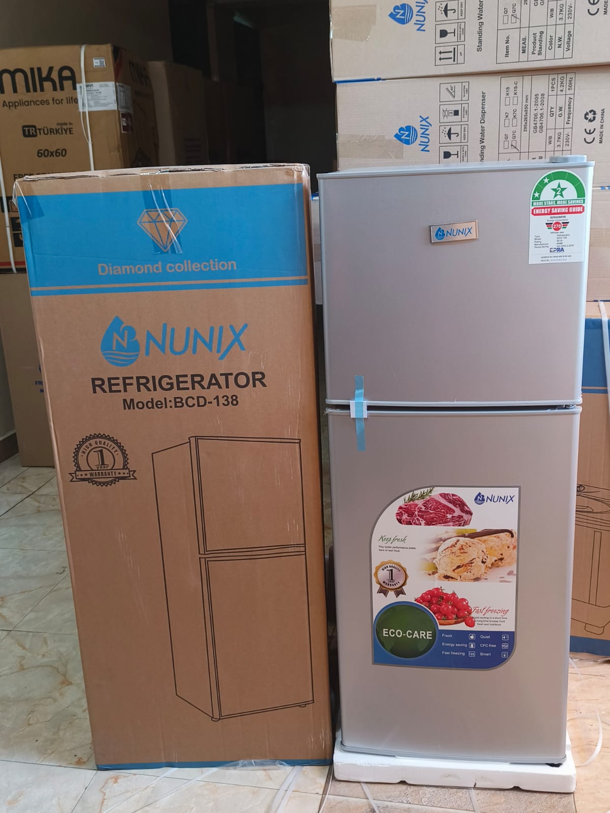 Nunix 138 Litres Large Capacity Double Door refrigerator Fridge -Silver 220V-240V Power: 120W VC Filter
