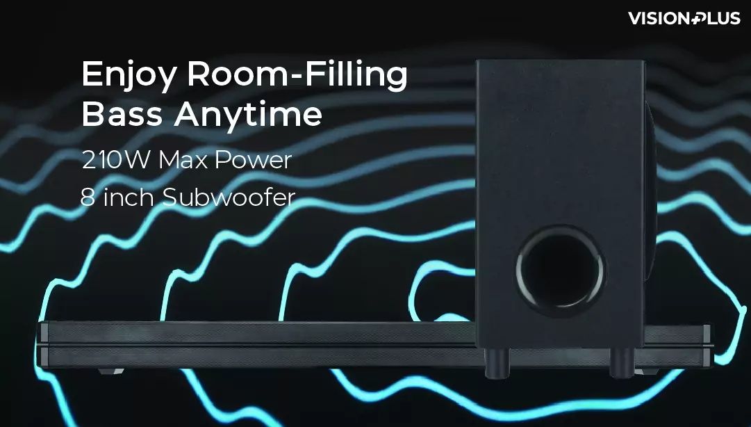 Vision sound Bar VP 2112SB Bluetooth Enabled FM HDMI(ARC), Optical, USB Power output: 60W + 20W*2 RMS WIRED SUBWOOFER Power: SMPS 100V-240V ~ 50/60Hz