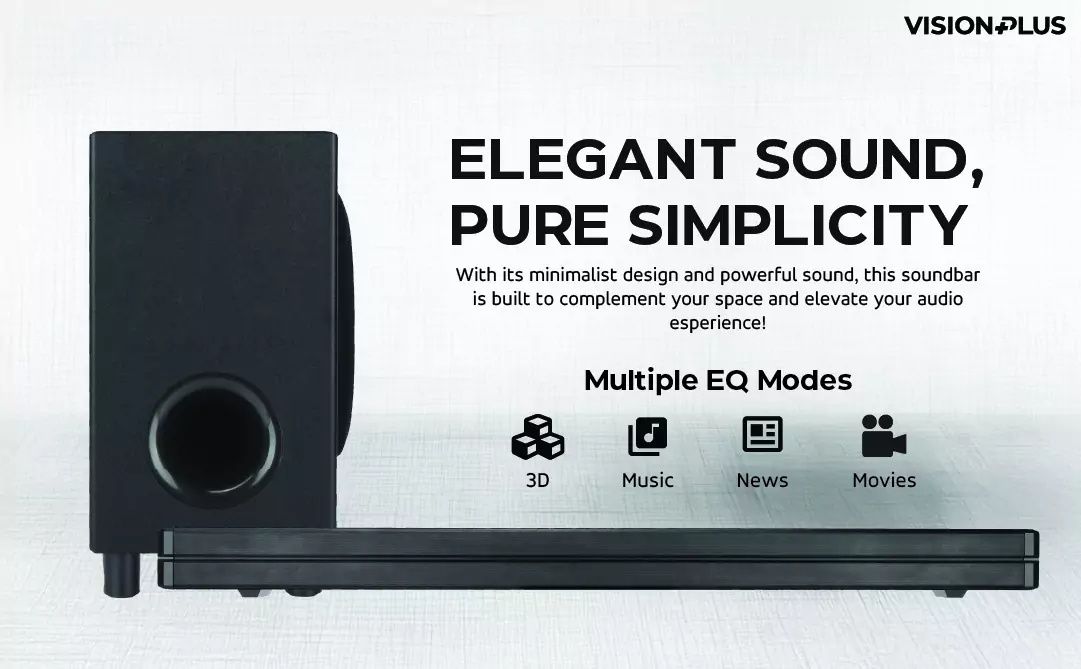 Vision sound Bar VP 2112SB Bluetooth Enabled FM HDMI(ARC), Optical, USB Power output: 60W + 20W*2 RMS WIRED SUBWOOFER Power: SMPS 100V-240V ~ 50/60Hz