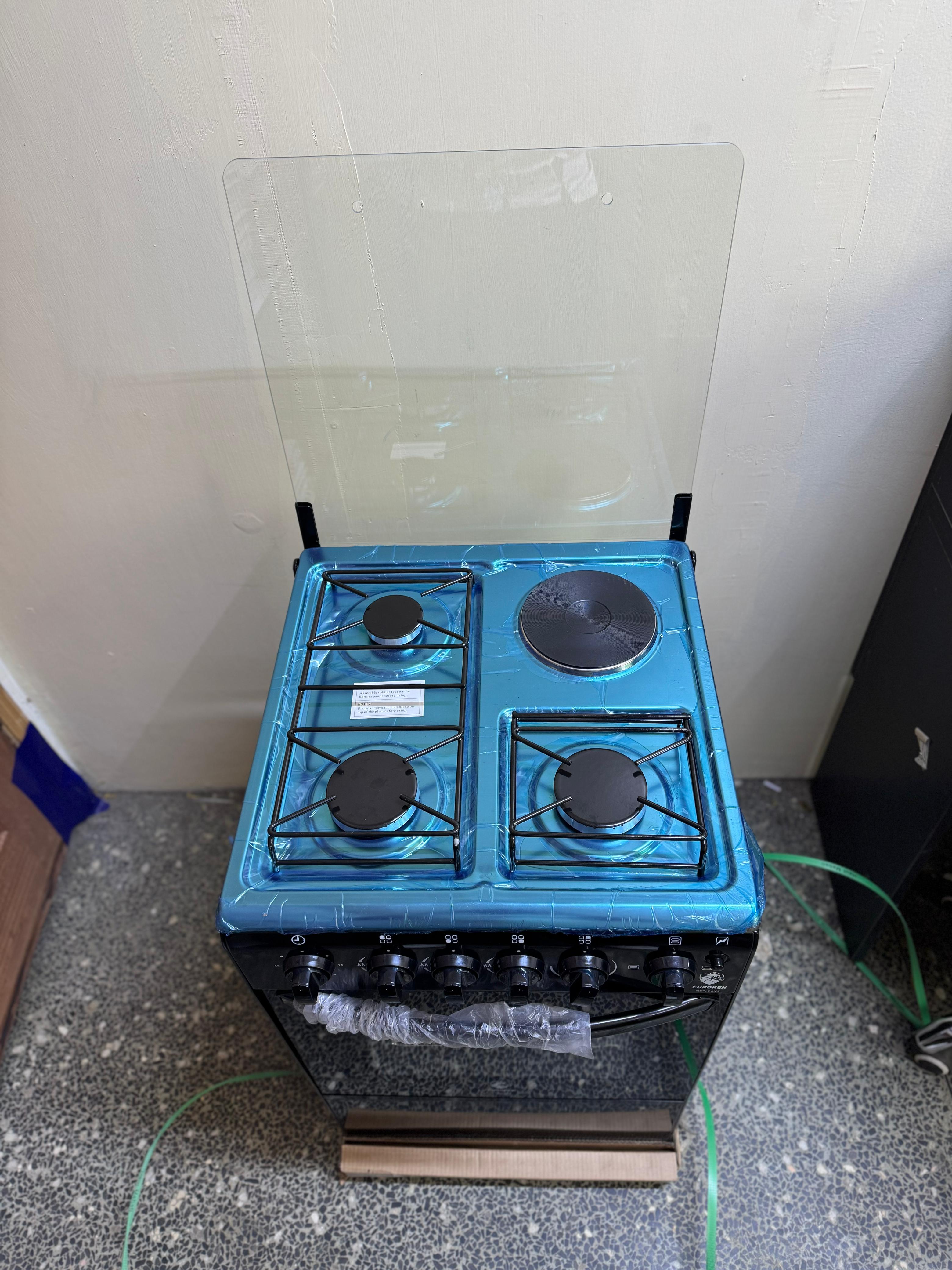 DONT MISS OUT  50×55 Euroken 3+1 standing cooker with electric oven cooker GLASS LID, DOUBLE OVEN HEATER,OVEN TIMER,PLUS IGNITION,JET VALVE,PURE ALUMINIUM BX BURNER. NO OVEN LUMP.