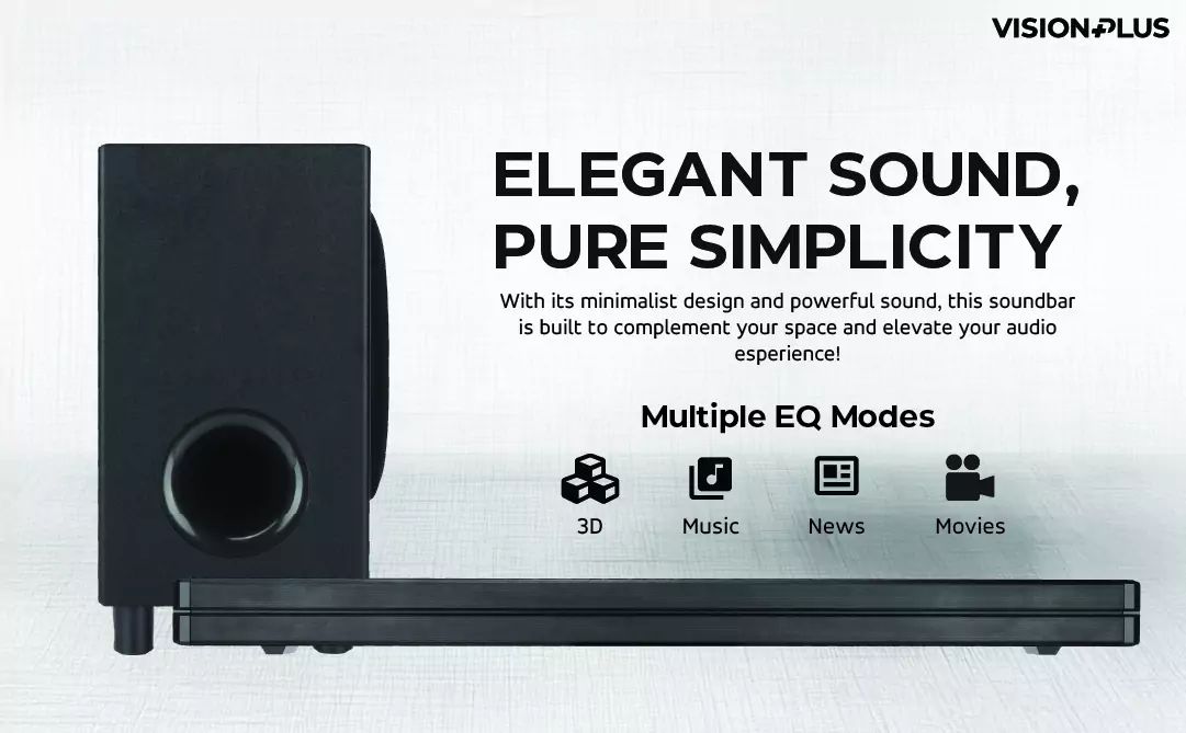 VISION PLUS SOUND BAR DEEP BASS 210W with FM RADIO,BLUETOOTH,REMOTE CONTROL,USB & ARC INPUT MODEL NO.VP2112SB