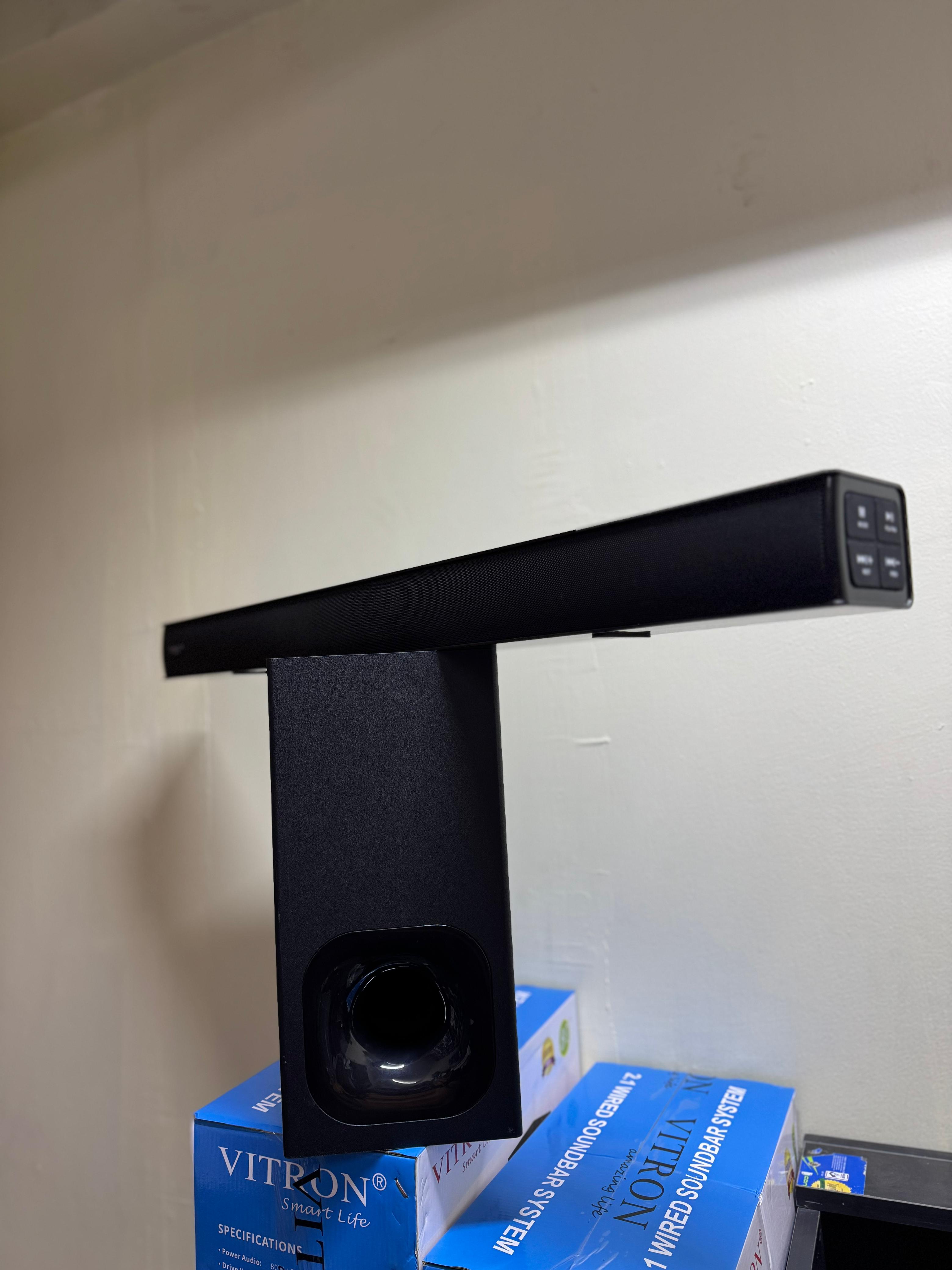 Vitron Sound bar System V61SB Power Output: 6,000W PMPO Channel Setup: 2.1 channel system Connectivity Options: USB, AUX, HDMI ARC, Bluetooth VERY GOOD BASS