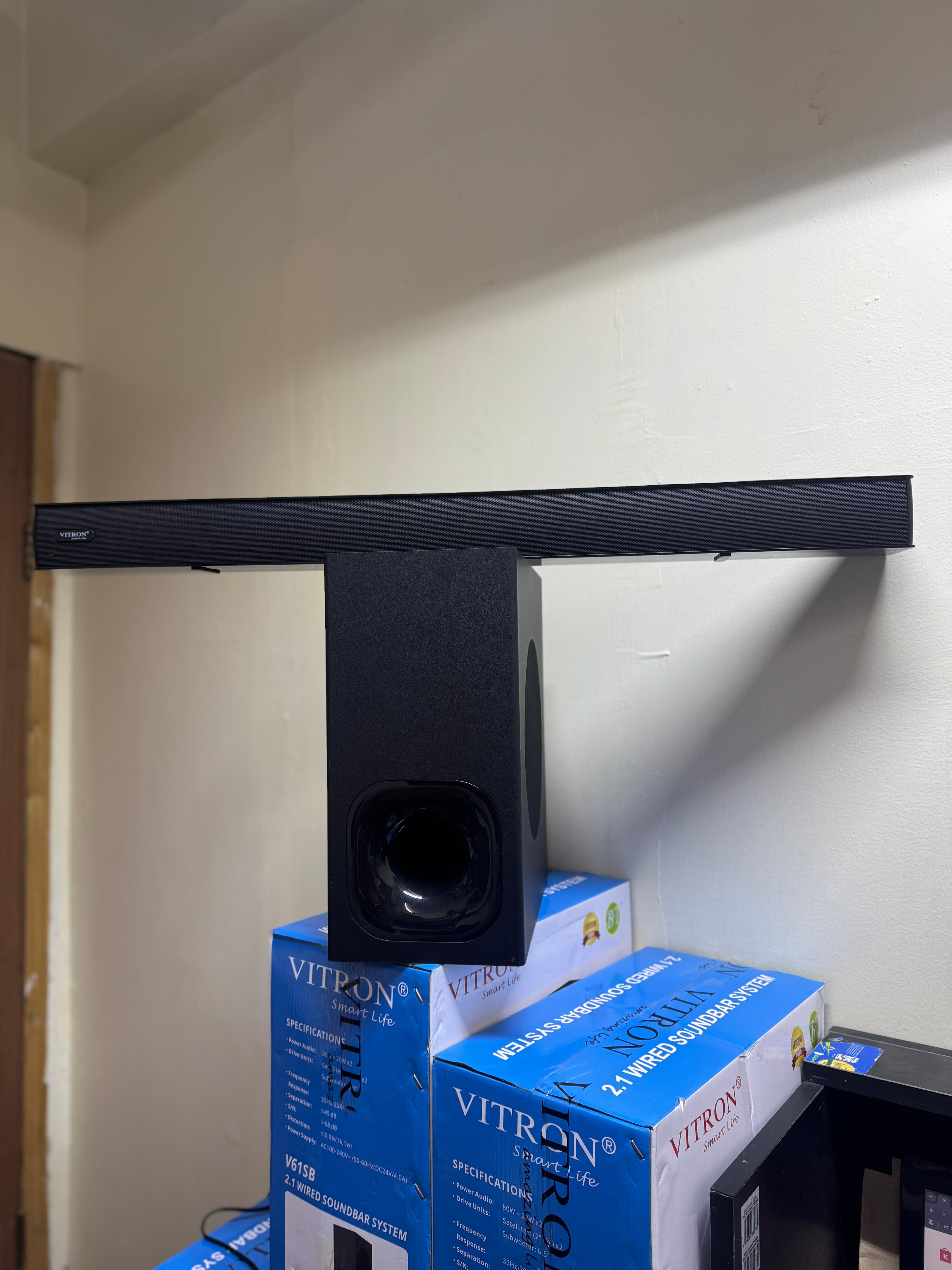 Vitron Sound bar System V61SB Power Output: 6,000W PMPO Channel Setup: 2.1 channel system Connectivity Options: USB, AUX, HDMI ARC, Bluetooth VERY GOOD BASS