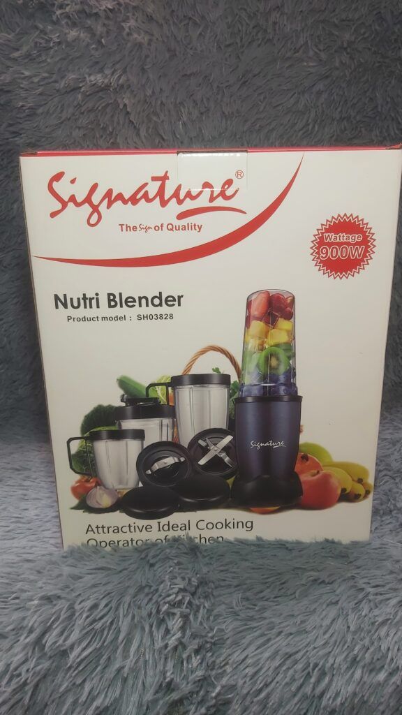 SIGNATURE NUTRI BLENDER 900W Signature SH03828 Nutri Blender blends fruits, vegetables, seeds, and superfoods.3 interchangeable jugs. stainless steel grinding and crushing blades.