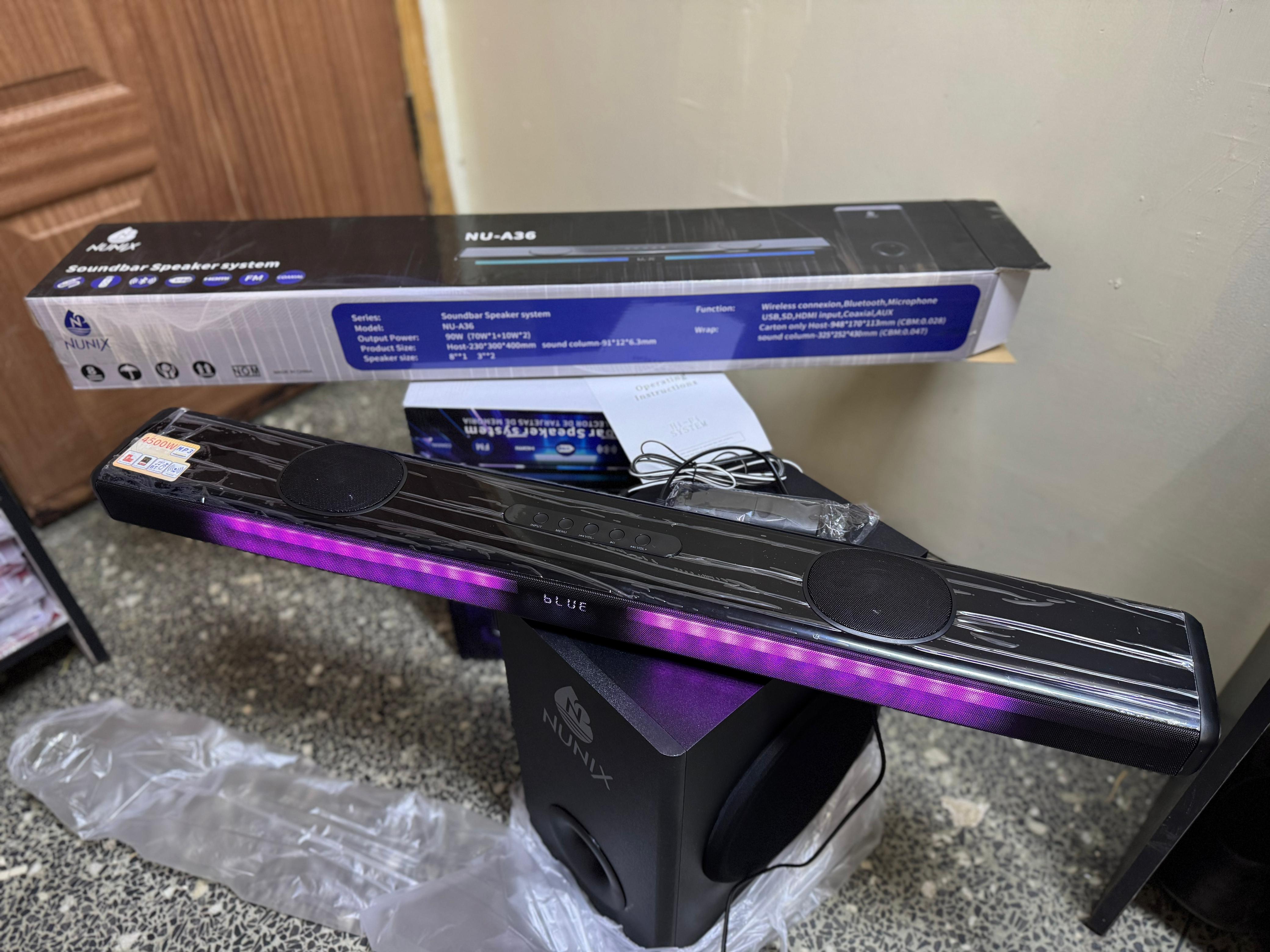 Nunix A36 Sound bar Speaker System NU-A36 High-Quality Sound Bluetooth Connectivity USB and SD Card Support FM Radio 2.1 Channel System Compact Design Multimedia Compatibility User-Friendly Interface