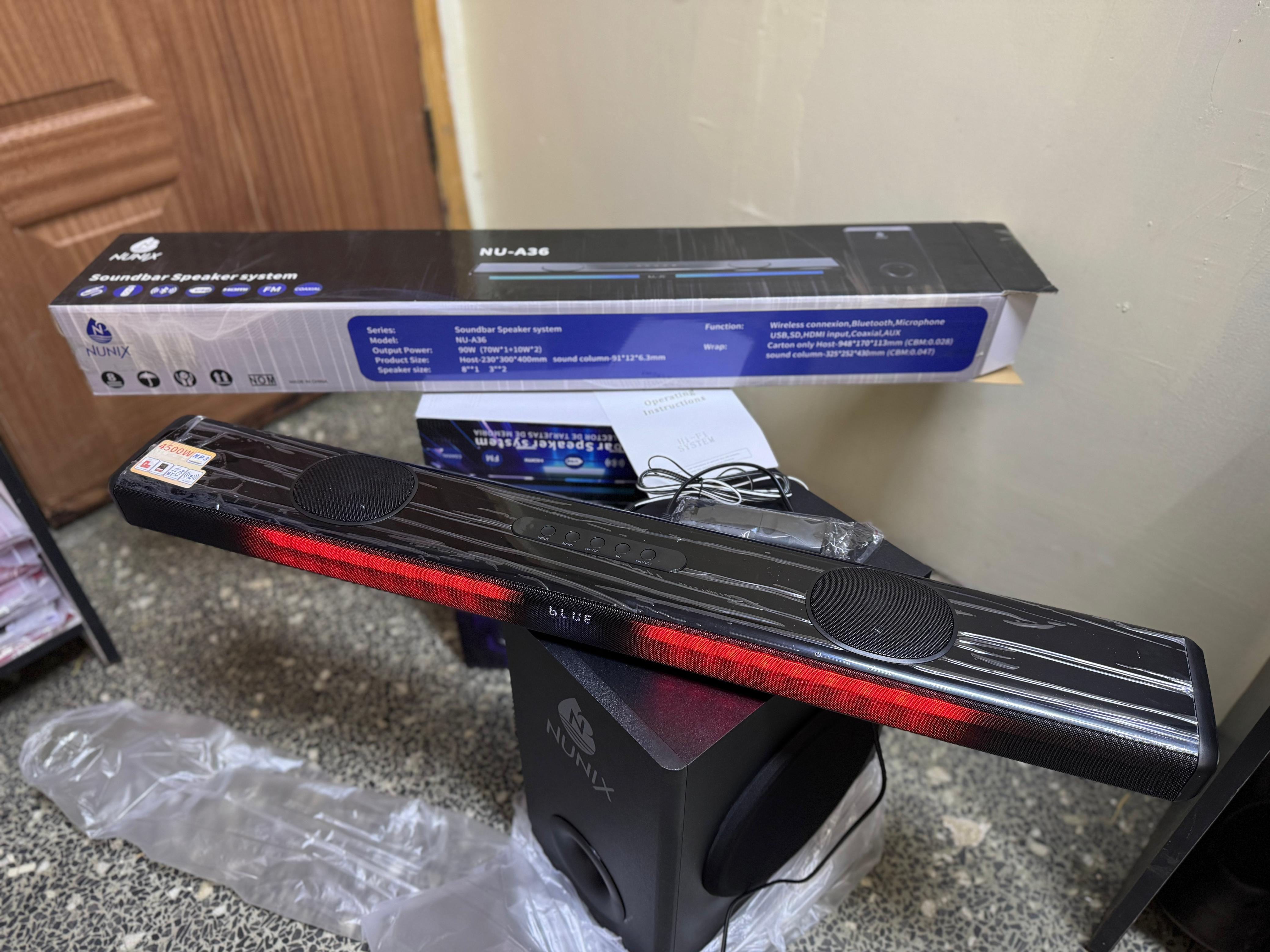 Nunix A36 Sound bar Speaker System NU-A36 High-Quality Sound Bluetooth Connectivity USB and SD Card Support FM Radio 2.1 Channel System Compact Design Multimedia Compatibility User-Friendly Interface