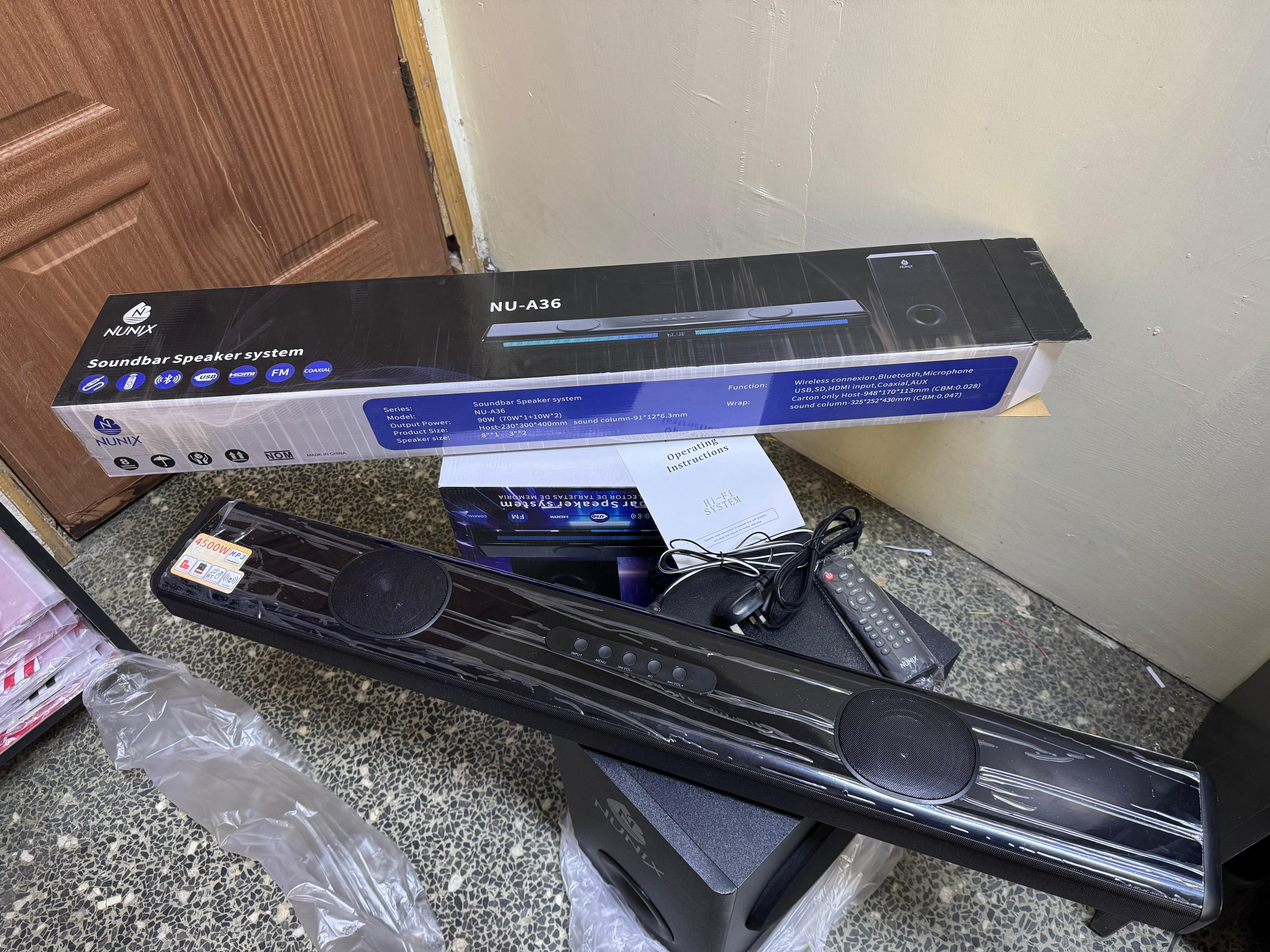 Nunix A36 Sound bar Speaker System NU-A36 High-Quality Sound Bluetooth Connectivity USB and SD Card Support FM Radio 2.1 Channel System Compact Design Multimedia Compatibility User-Friendly Interface
