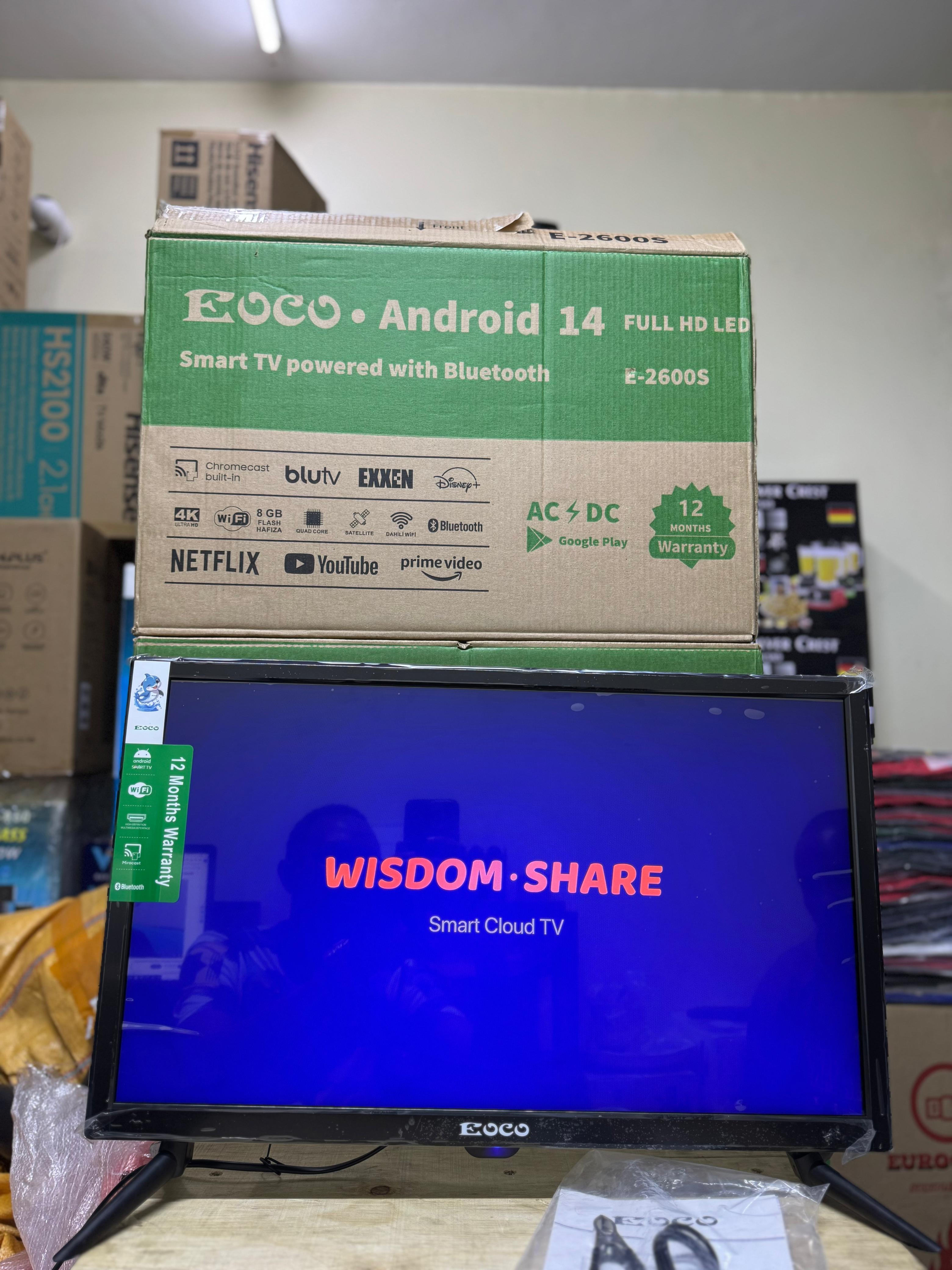 EOCO 26 INCH SMART ANDROID DIGITAL TV: BLUETOOTH ENABLED,YOUTUBE,NETFLIX,PRIME VIDEO,DISNEY + WITH CHROME CAST BUILT IN, 26'' ANDROID 14 FULL HD LED  E-2600S