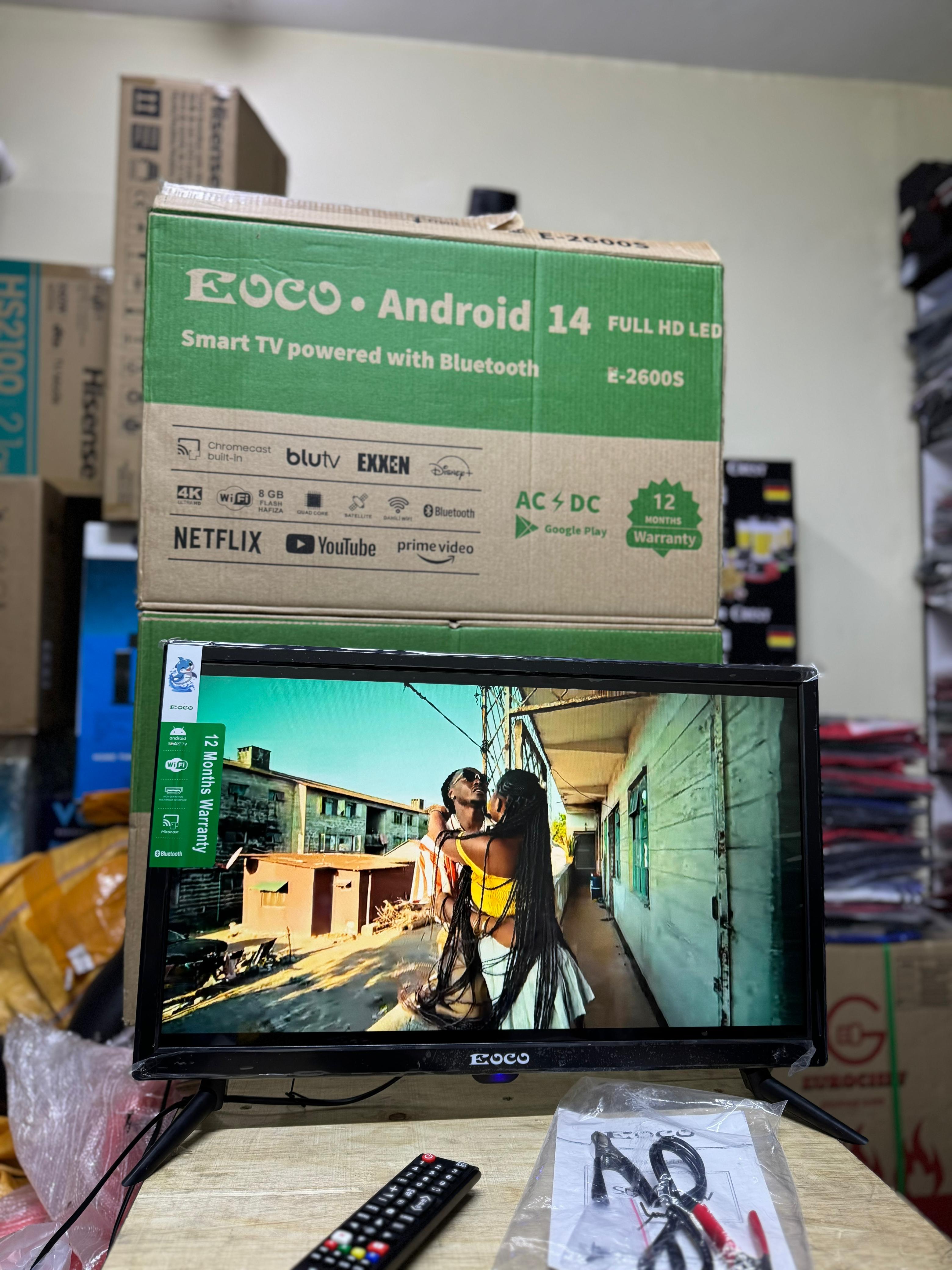 EOCO 26 INCH SMART ANDROID DIGITAL TV: BLUETOOTH ENABLED,YOUTUBE,NETFLIX,PRIME VIDEO,DISNEY + WITH CHROME CAST BUILT IN, 26'' ANDROID 14 FULL HD LED  E-2600S