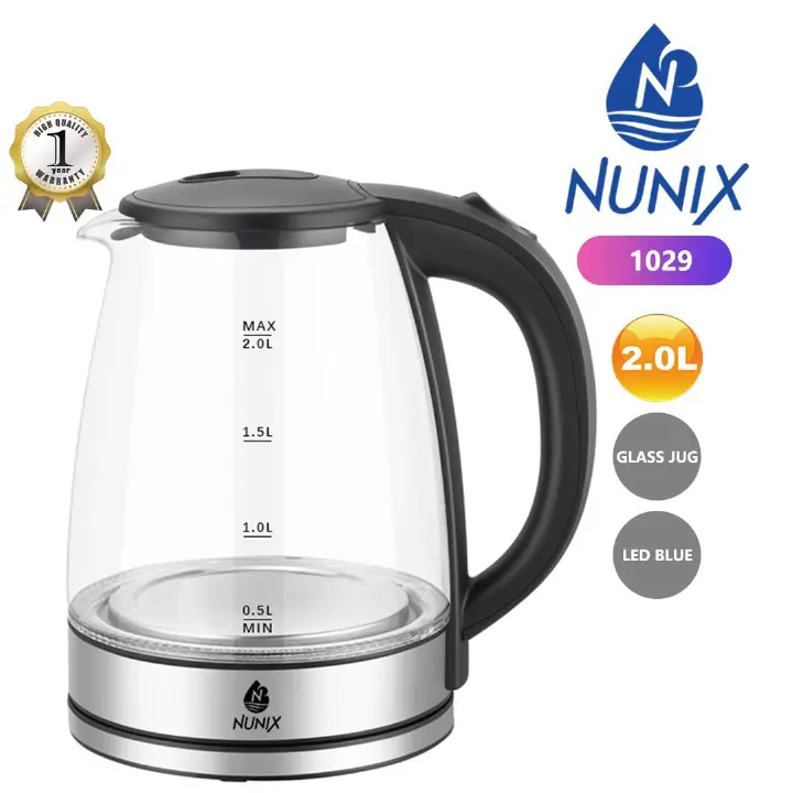 NUNIX 360° Cordless Glass Jug Electric Kettle 1500w model no.1029 2L capacity voltage 220V-240V 50Hz 2 liters