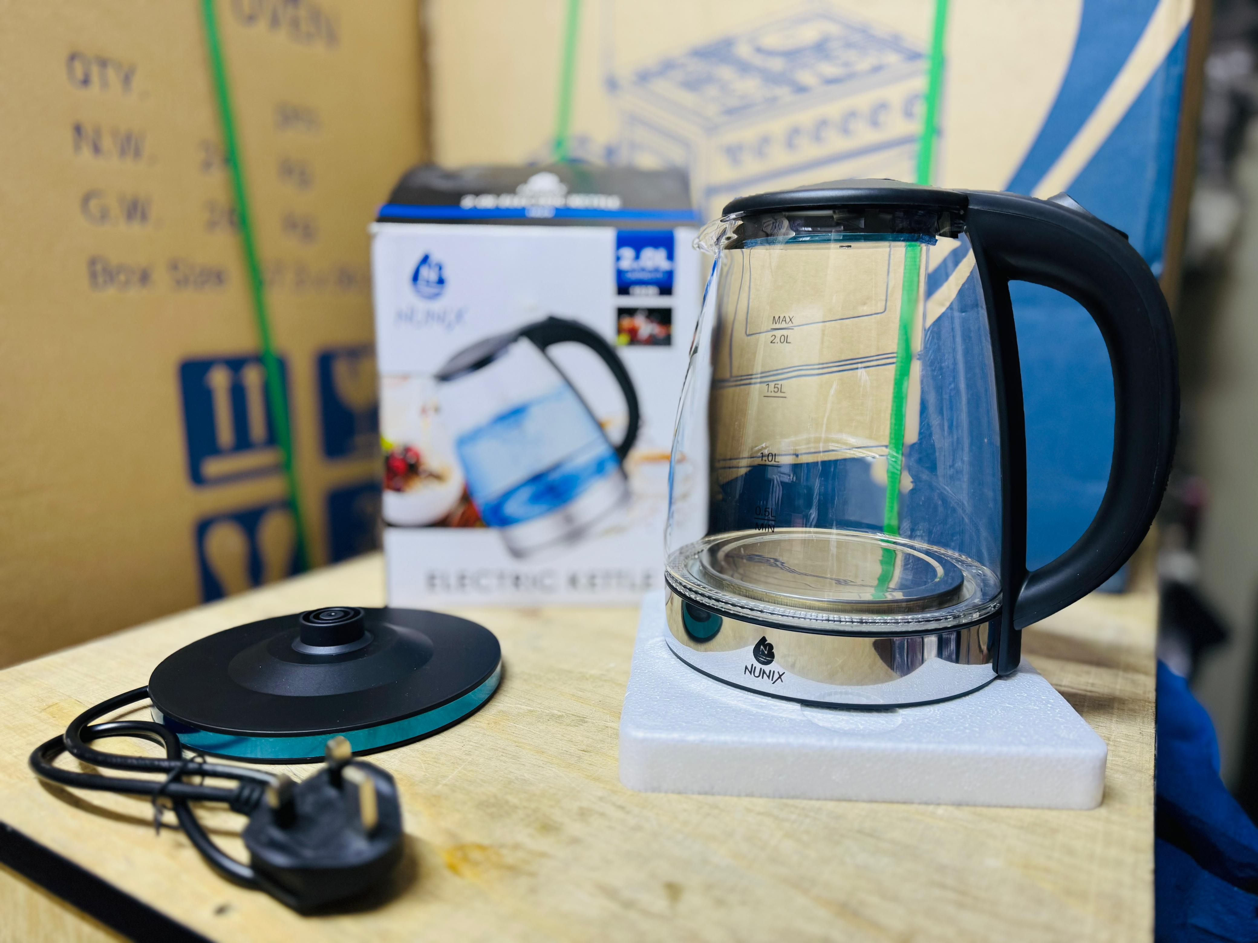 NUNIX 360° Cordless Glass Jug Electric Kettle 1500w model no.1029 2L capacity voltage 220V-240V 50Hz 2 liters