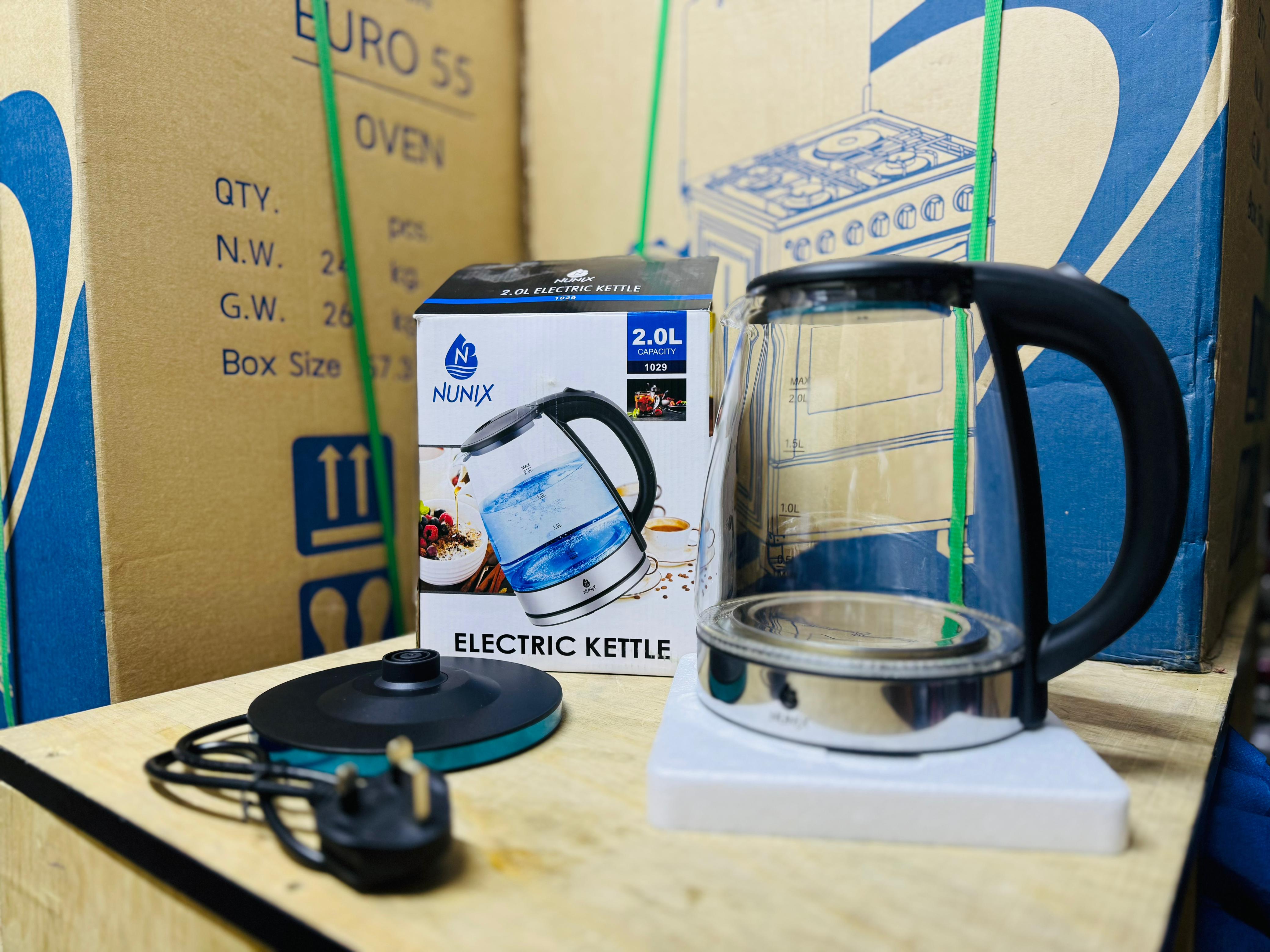 NUNIX 360° Cordless Glass Jug Electric Kettle 1500w model no.1029 2L capacity voltage 220V-240V 50Hz 2 liters