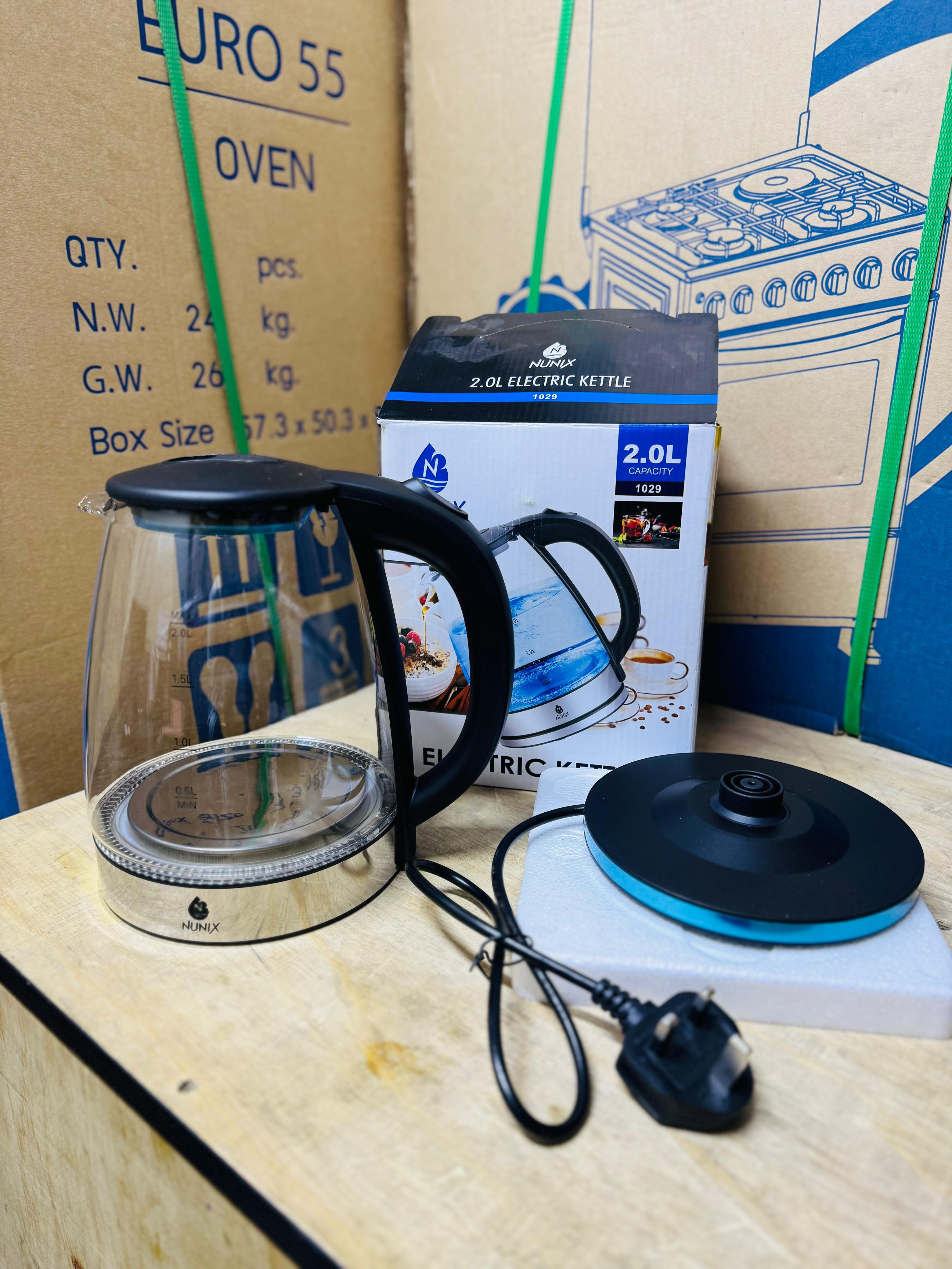 NUNIX 360° Cordless Glass Jug Electric Kettle 1500w model no.1029 2L capacity voltage 220V-240V 50Hz 2 liters