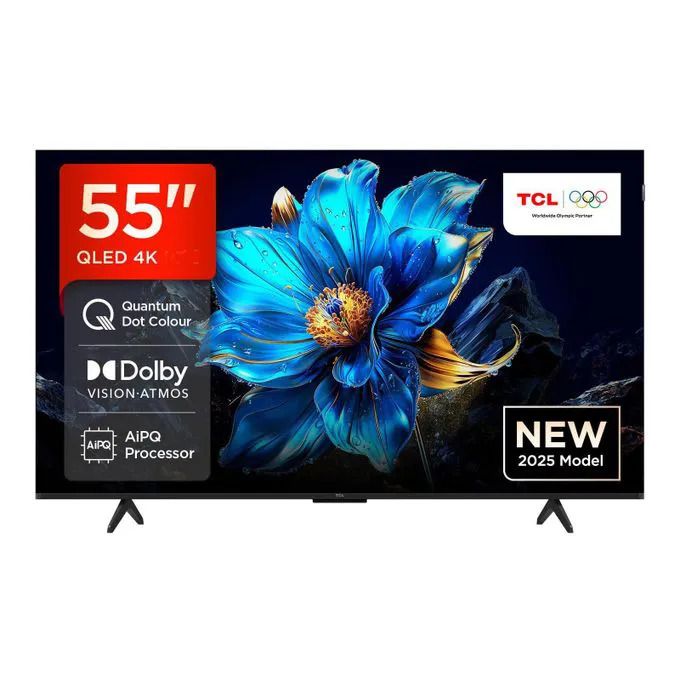 TCL 55" Inch QLED 4K Smart TV with Google ( 2025 Model) Dolby Vision, Atmos, HDR FREE WALL BRACKET,FLASH DISK & EXTENSION