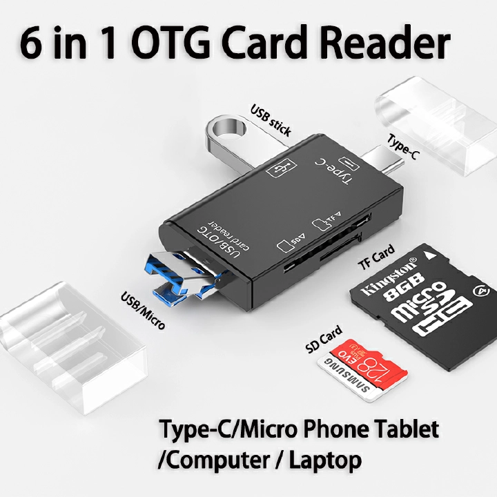 Great Life 6 in 1 OTG Type C Card Reader USB 3.0 TF Micro SD Smart Memory Flash Drive Adapter Micro Phone Accessories Multifunction Card Reader