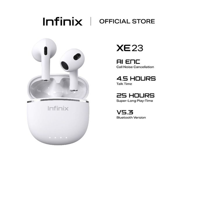 Infinix earbuds Lite XE23 Clear Vocal Large Speaker Unit with loud and power Semi In-Ear and lightweight for Comfortable and Secure Fit Bluetooth earphones earpods TWS