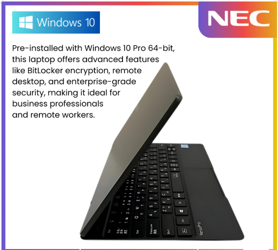 NEC VKT13 Refurbished laptop Intel Core i5  8th GEN  4 CPUs, Boost to 1.60GHz 8GB RAM  128GB SSD 12 inch Display  Windows 10 Pro student business laptop fingerprint sensor