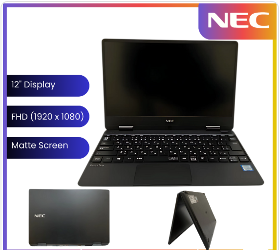 NEC VKT13 Refurbished laptop Intel Core i5  8th GEN  4 CPUs, Boost to 1.60GHz 8GB RAM  128GB SSD 12 inch Display  Windows 10 Pro student business laptop fingerprint sensor
