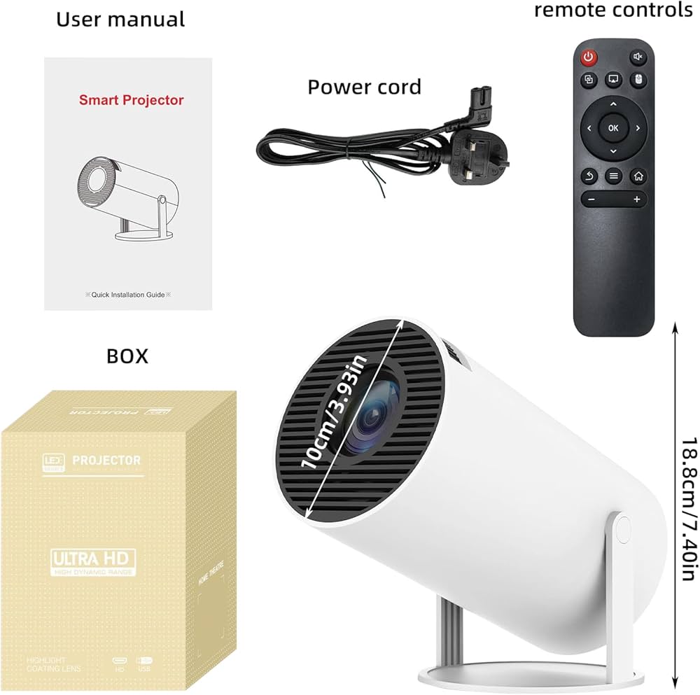 (ANNIVERSARY OFFER)Smart Portable Projector Support with Android TV 11.0 Mini Portable Projector 180° Rotatable Movie Projector Auto Keystone Compatible for Laptop PC Smartphone HDM USB port Bluetooth