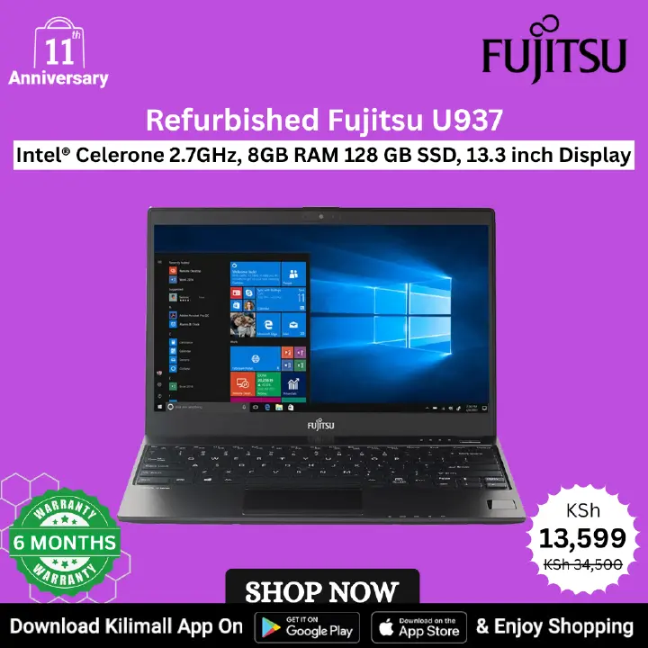 (ANNIVERSARY OFFER) Refurbished Fujitsu U937 UltraPortable Laptop  Intel Celeron 8GB RAM 128GB SSD Lightweight Business Student Notebook HD Webcam Fingerprint Reader Performance Video Editing Graphic