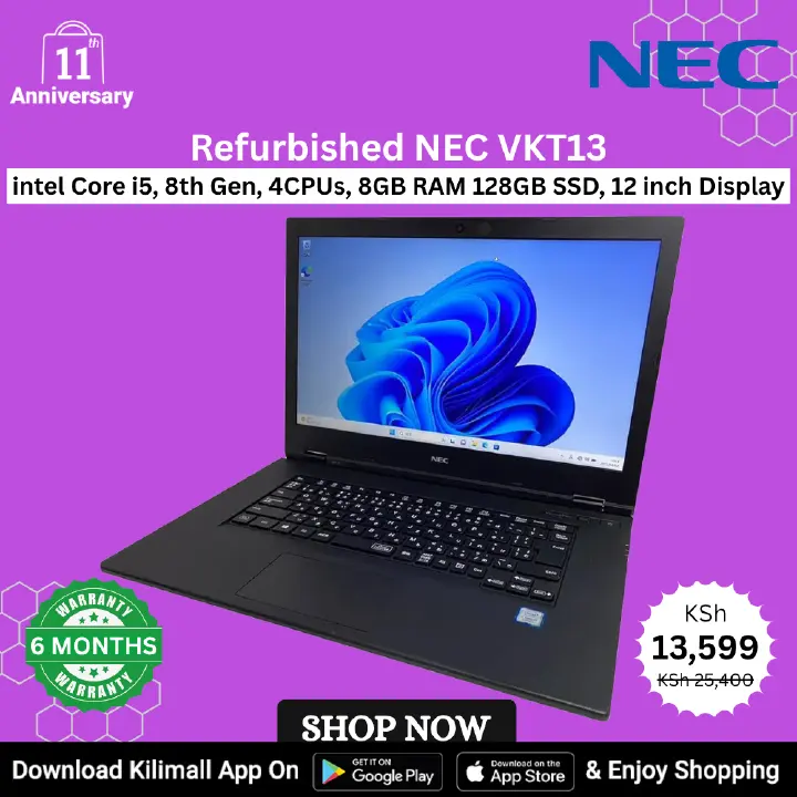 (ANNIVERSARY OFFER)Refurbished NEC VKT13 laptop Intel Core i5 8th Gen 4CPUs 8GB RAM 128GB SSD 12 inch Display HD Webcam Windows 10 Pro student business laptop fingerprint sensor High Performance