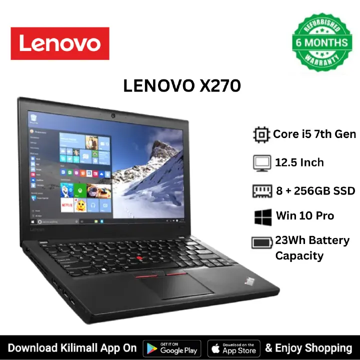(ANNIVERSARY OFFER) Refurbished Lenovo X270 Ultralight Business Notebook Laptop  Intel Core i5 7th Gen 8GB RAM 256GB SSD 12.5 Inch HD Webcam  Display Portable Fingerprint Reader Gaming Student Laptop