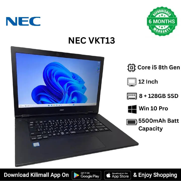 Refurbished NEC VKT13 laptop Intel Core i5 8th Gen 4CPUs 8GB RAM 128GB SSD 12 inch Display HD Webcam Windows 10 Pro student business laptop fingerprint sensor High Performance