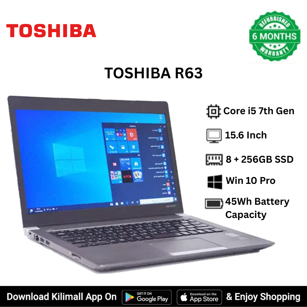 TOSHIBA R63 Refurbished Ultra-Slim Laptop  Intel Core i5 7th Gen 8GB RAM 256GB SSD 6-Month Warranty Business and student laptop Affordable Performance and Portability