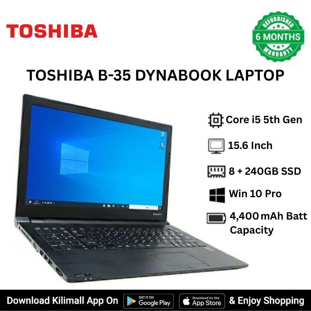 Refurbished Toshiba B-35 Dynabook laptop  Intel Core i5 5th Gen  8GB RAM 240GB SSD Full H 15-inch large size audio and video is very goodD display LCD Screen WLAN 802.11ac.