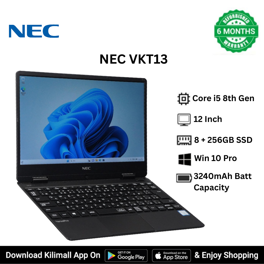 Refurbished NEC VKT13 Laptop Intel Core i5 8th Gen 8GB RAM 256GB SSD 12-inch Display Windows  Fingerprint Sensor USB Port HDMI Port SD Card Slot Port Slim Lightweight Design Laptop