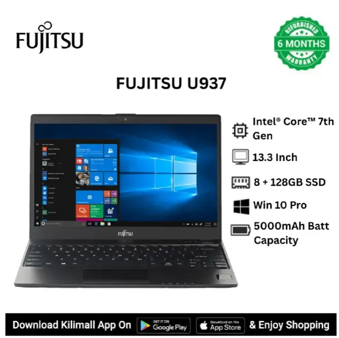 Refurbished Fujitsu U937 UltraPortable Laptop Intel Celeron 8GB RAM 128GB SSD Lightweight Business Student Notebook HD Webcam Fingerprint Reader Performance Video Editing Graphic
