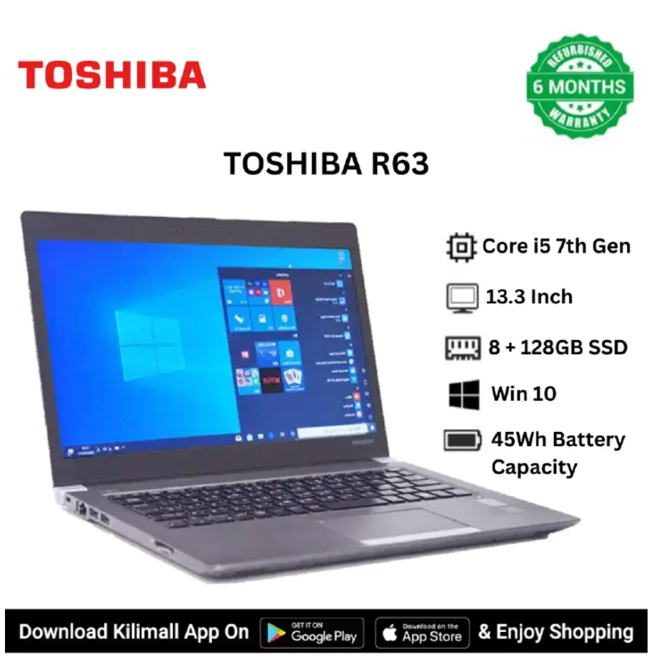 TOSHIBA R63 Refurbished Ultra-Slim Laptop Intel Core i5 7th Gen 8GB RAM 256GB SSD 6-Month Warranty Affordable Performance & Portability good for business and student laptop