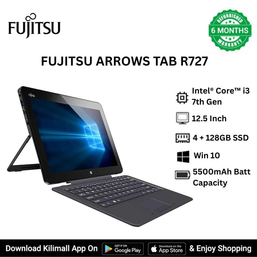 FUJITSU ARROWS Tab R727 12.5-inch Windows 2-in-1 touchscreen Lightweight Laptop Intel Core i3-7300U 8th Gen 4GB RAM 128GB SSD Stylus Support Student Business Laptop Full HD Resolution