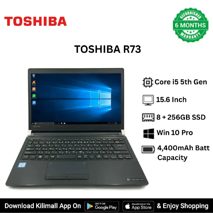 Refurbished  TOSHIBA R73 15.6 inch HD display Laptop Intel Core i5 5200U 5th Gen  8GB RAM  500GB HDD Windows 10 Pro HDMI USB ports DVD Drive 64 bit Slim and Lightweight laptop business student laptop