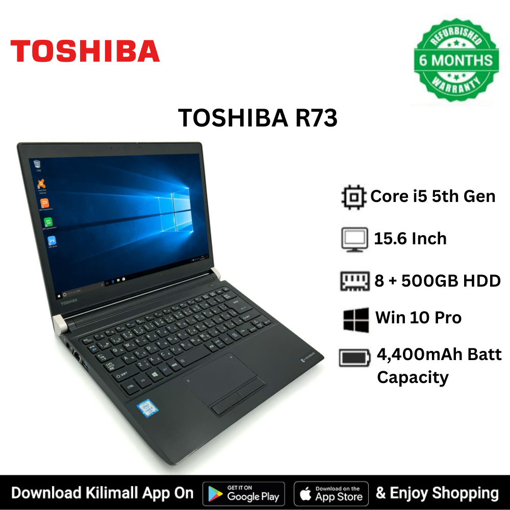 Refurbished  TOSHIBA R73 15.6 inch HD display Laptop Intel Core i5 5200U 5th Gen  8GB RAM  500GB HDD Windows 10 Pro HDMI USB ports DVD Drive 64 bit Slim and Lightweight laptop business student laptop