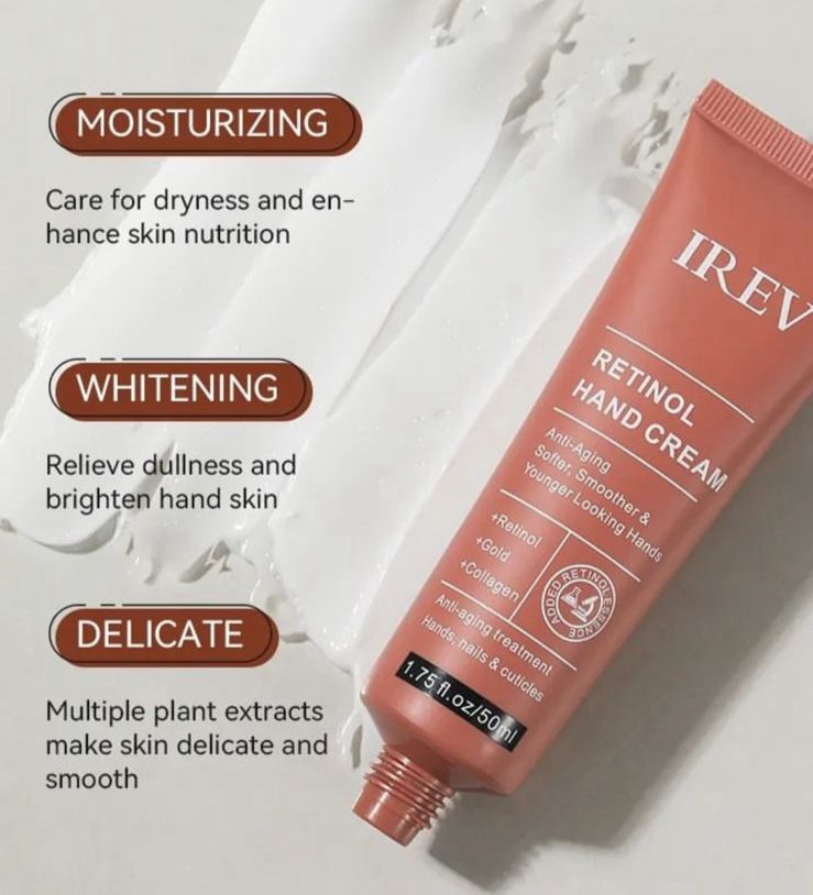 IREV RETINOL HAND CREAM Vitamin Collagen Gold Enriched Antiaging Hand Treatment Cream Softens Smoothes Protects Hands Nails Cuticles - For Younger Looking Hands Vitamin A Minimises Age Effect on Skin