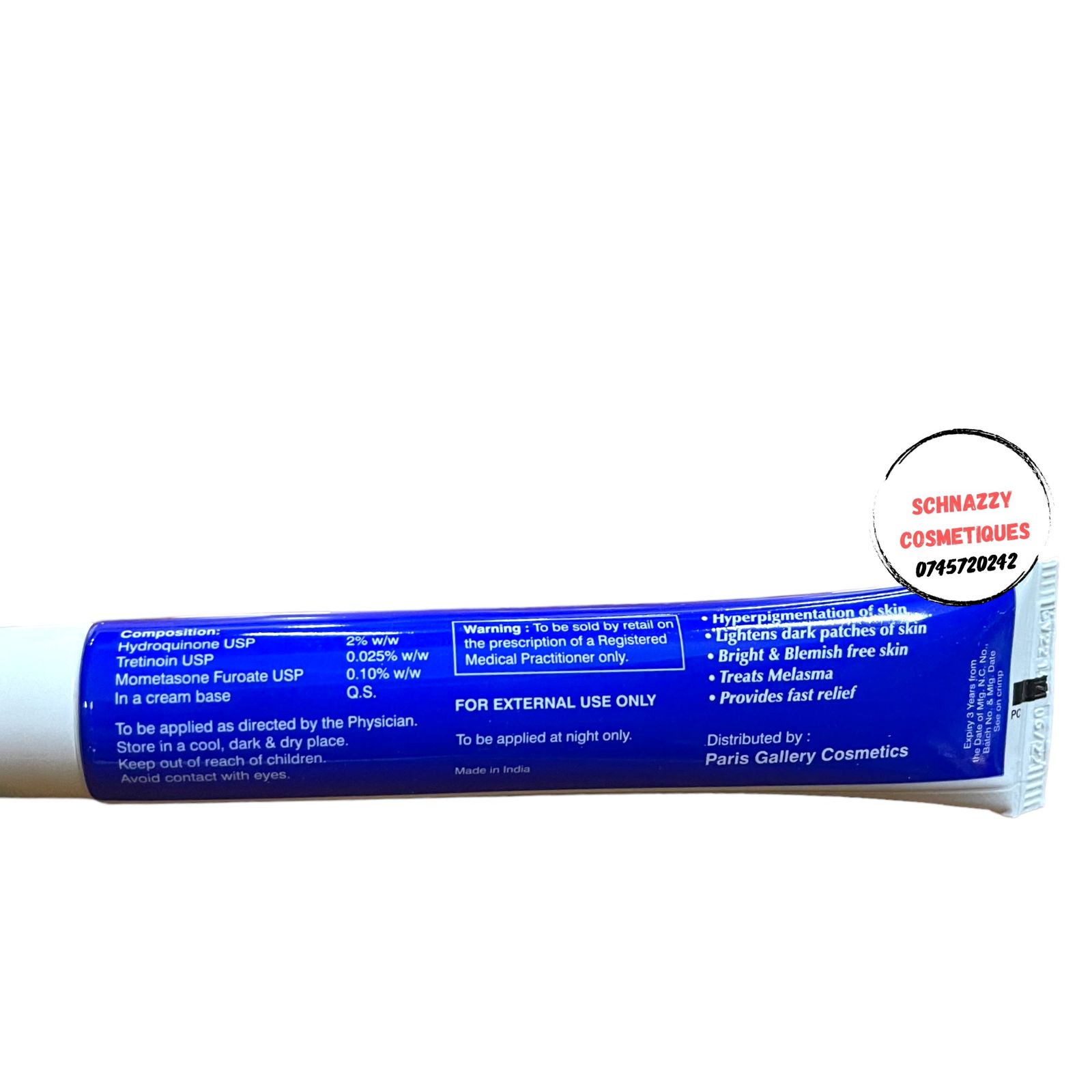 NitroSkin Beauty Cream Nitro Skin Mometasone Tretinoin 0.025% w/w with Hydroquinone 2% w/w for Spots Scars Hyperpigmentation Dark Circles Undereye Blackness Redness Sunburn Brighten Glow