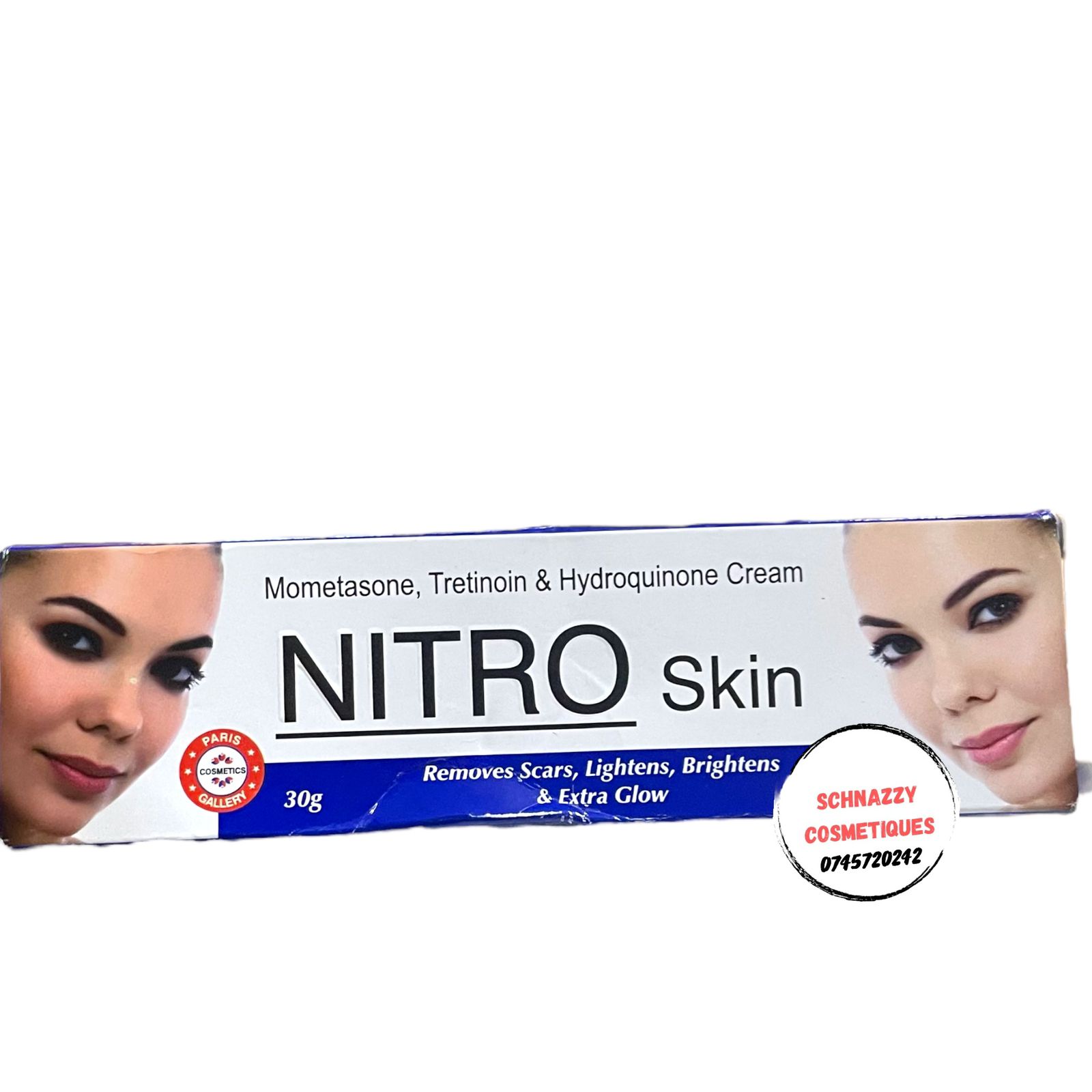NitroSkin Beauty Cream Nitro Skin Mometasone Tretinoin 0.025% w/w with Hydroquinone 2% w/w for Spots Scars Hyperpigmentation Dark Circles Undereye Blackness Redness Sunburn Brighten Glow
