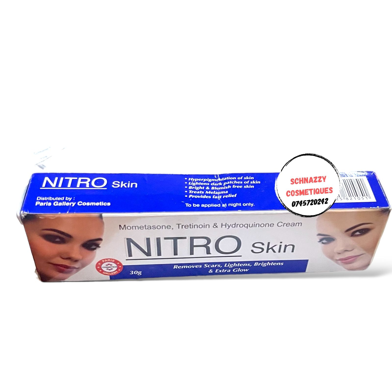 NitroSkin Beauty Cream Nitro Skin Mometasone Tretinoin 0.025% w/w with Hydroquinone 2% w/w for Spots Scars Hyperpigmentation Dark Circles Undereye Blackness Redness Sunburn Brighten Glow