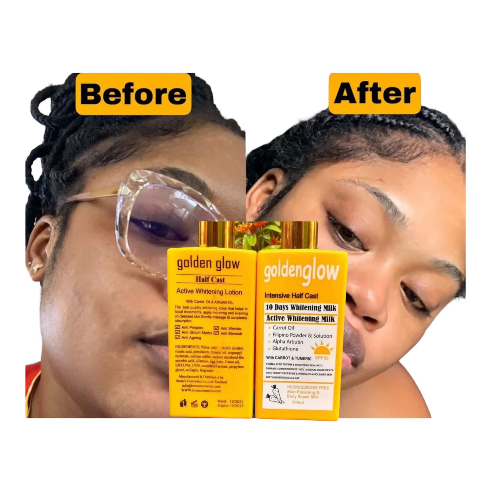 Goldenglow Intensive Half Cast 10 Days Whitening Milk Active Whitening Milk with Carrot oil Filipino Powder & Solution Alpha Arbutin Glutathione Carrot Turmeric Firms Brightens Skin Softens Moisturise