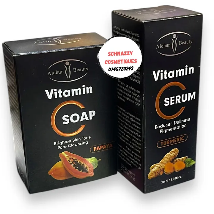 Aichun Beauty Vitamin C Brighten Skin Tone Reduce Dullness Pigmentation kin Enhance Skin Elasticity Reduce Fine Lines Boost Skin Radiance for a Healthy Youthful Glow Vitamin C Soap+Serum